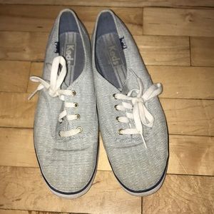 Blue and white striped Keds